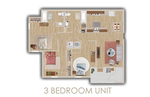 Floor plan for 3 beds, 2 baths, 1171 sqft